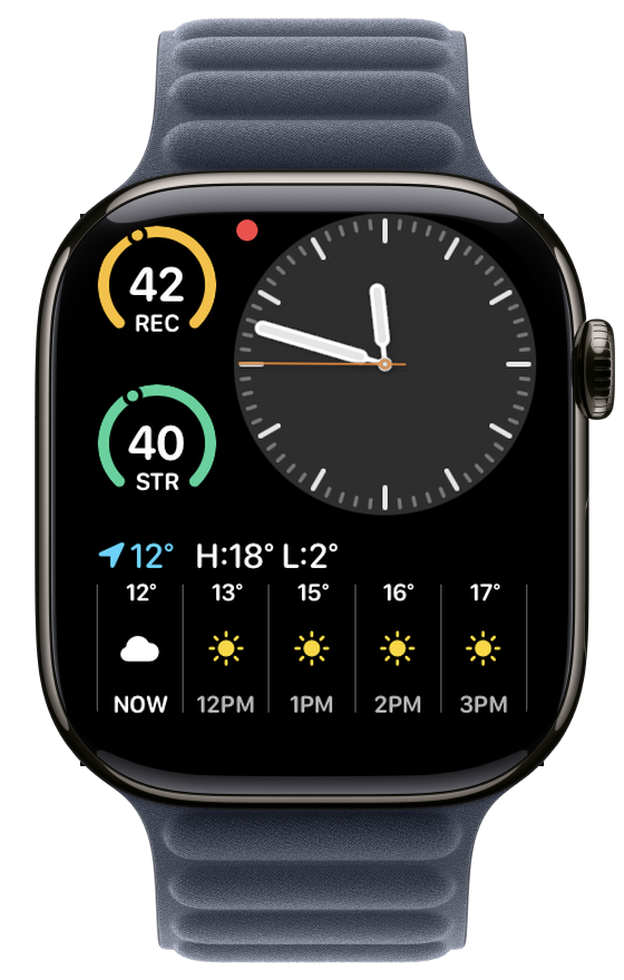 Kreev Recovery and Strain complications on a Modular watch face