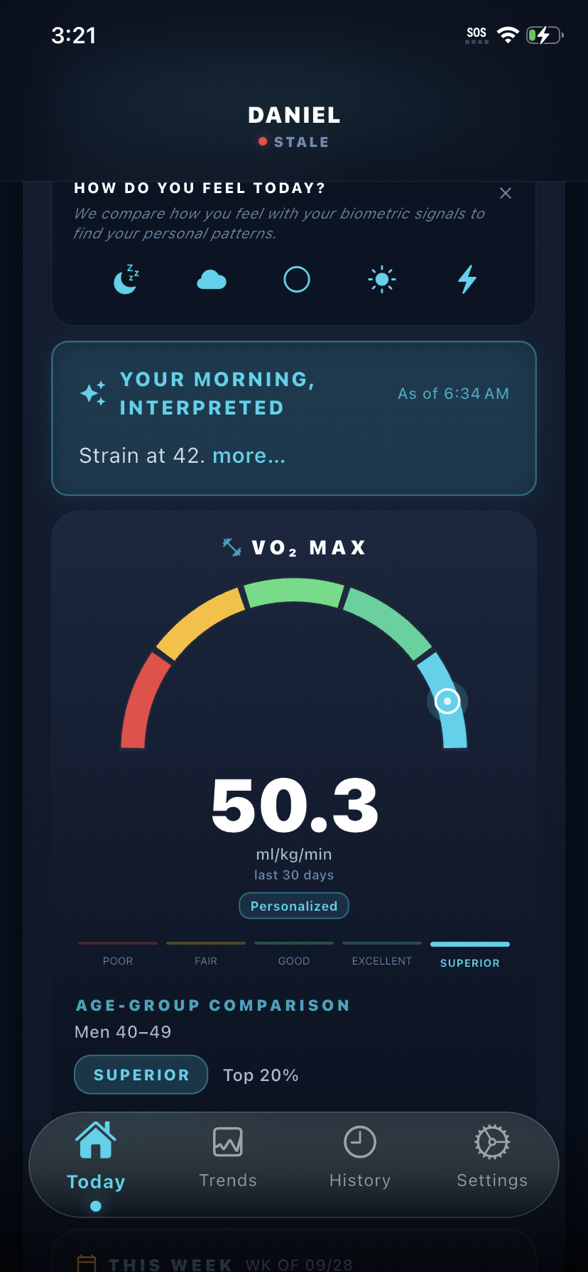 Kreev app — VO₂ Max and daily check-in