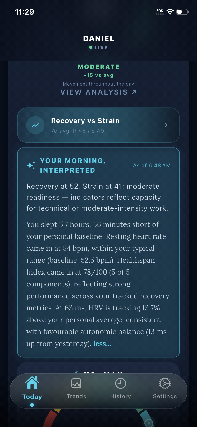 Kreev app — the morning narrative on the Today tab